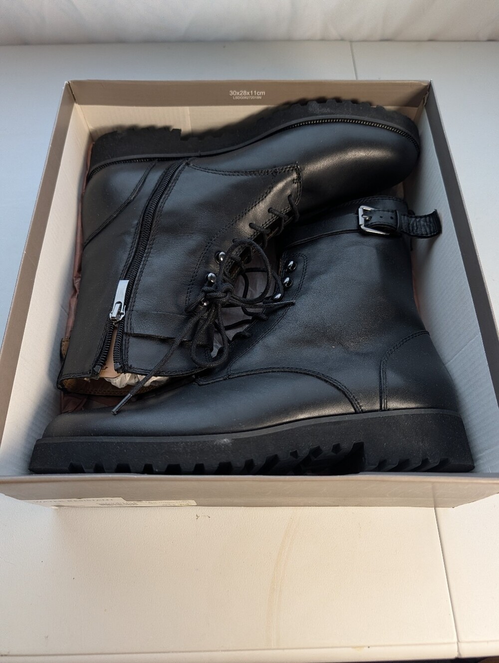 Franco Sarto Combat Boots Women Size 9.5 Canon Black Biker Punk NEW W/ Box - Picture 2 of 7